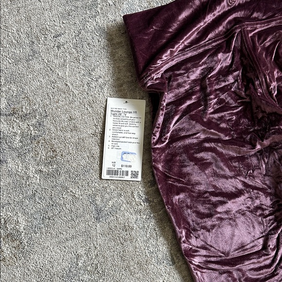 Lululemon size 12 wunder lounge HR tight plum colored, crushed velour - Picture 6 of 6